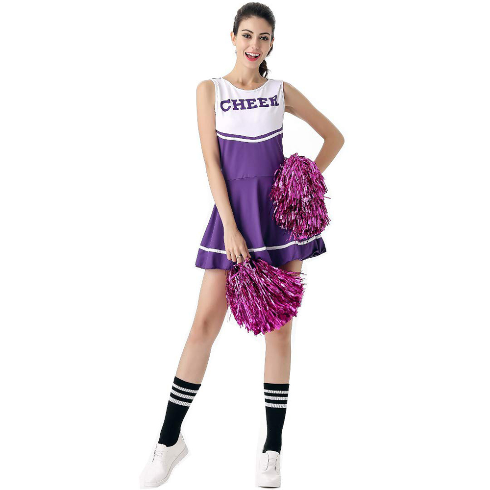 Disfraz de animadora púrpura Disfraz de animadora musical de escuela secundaria Uniforme sin pompones