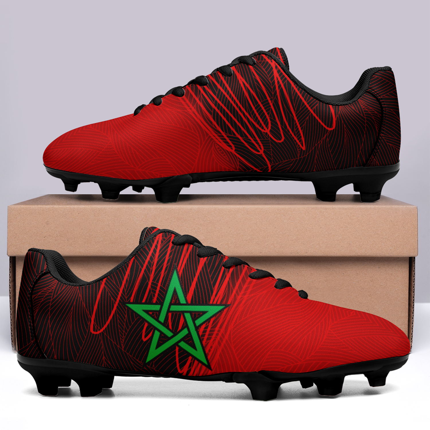 Botines de fútbol personalizados para suelo firme al aire libre del equipo de Marruecos de la Copa Mundial de la FIFA 2022