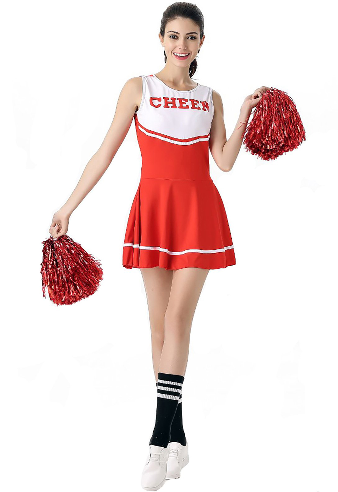 Disfraz de animadora roja Disfraz de animadora musical de escuela secundaria Uniforme sin pompones